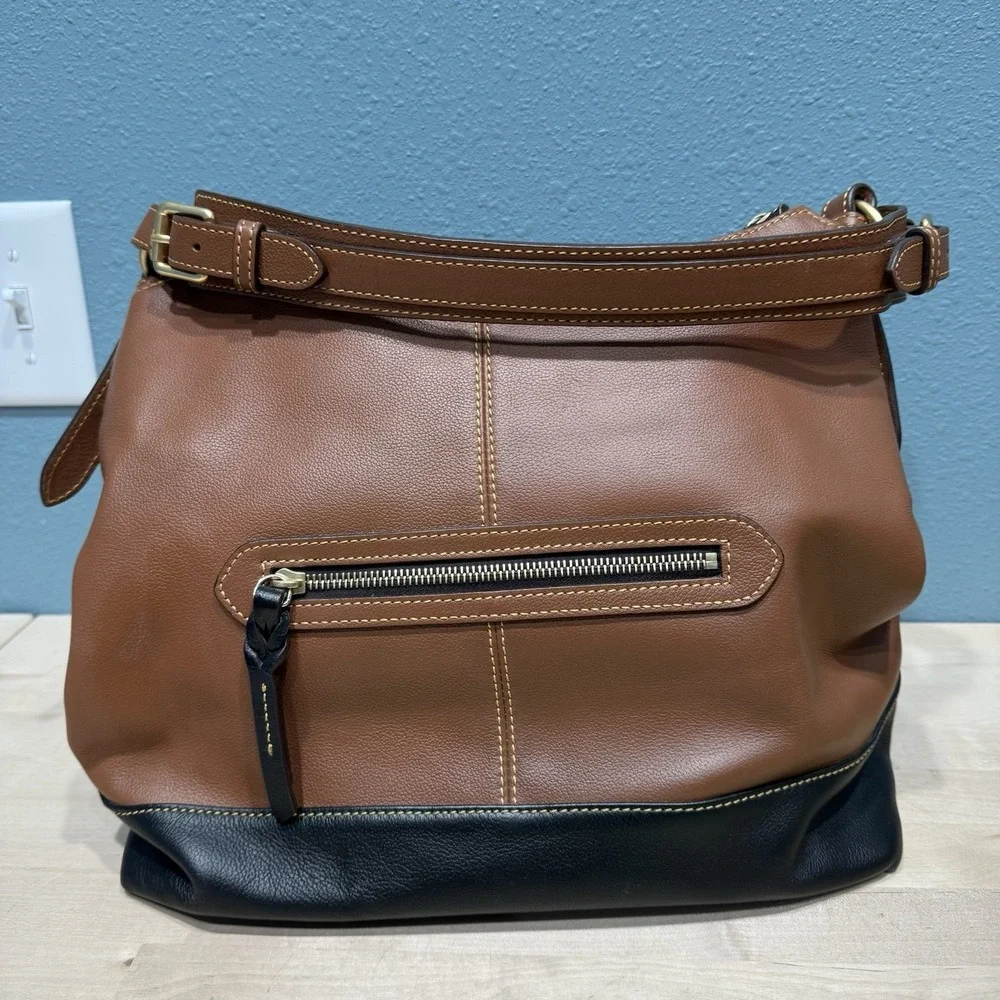 Dooney & Bourke Sophie Large Hobo Bag Brown/Black Pebble Leather Shoulder Purse